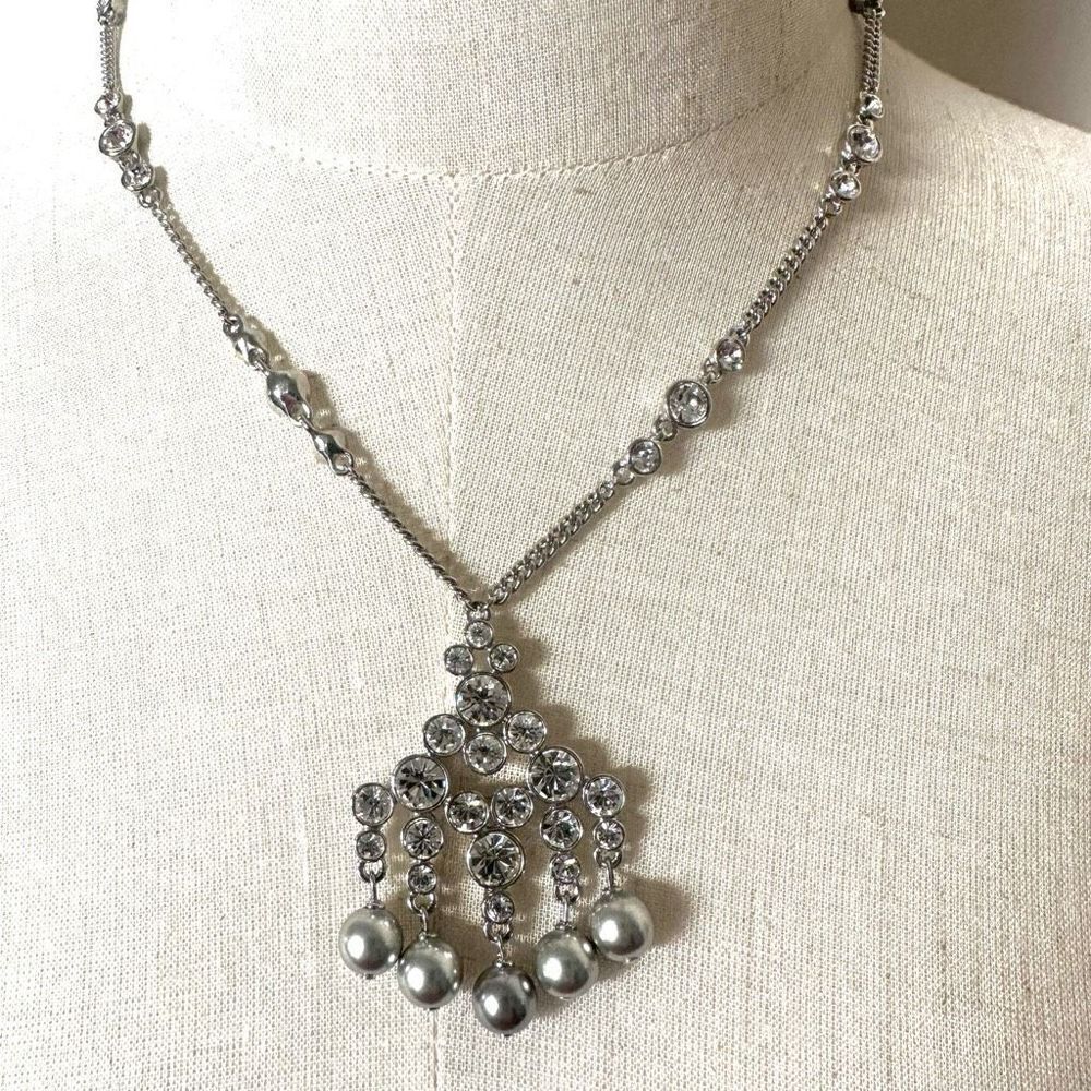 Givenchy rhinestone grey faux pearl pendant necklace